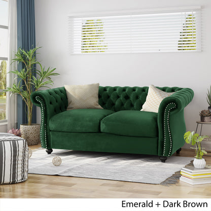 A Tufted Velvet Chesterfield Loveseat Sofa