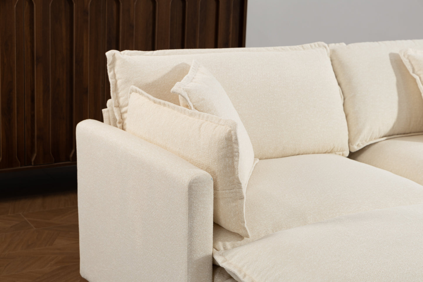 Modern 4-Seater sectional sofa in beige fabric with plush cushions on Tampa Home & Garden Store