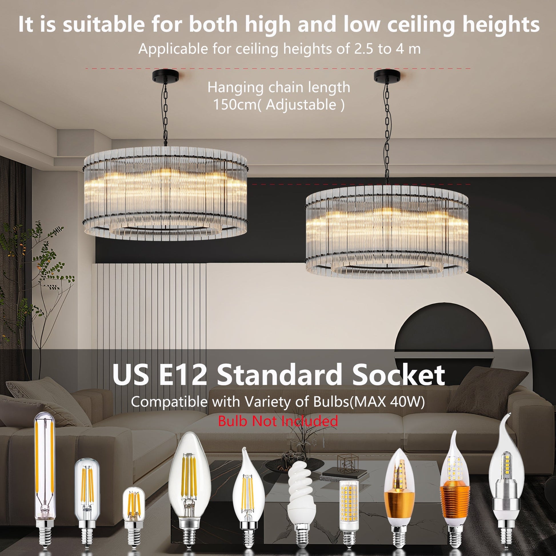 Two 37-Inch Modern Black Round 8-Light Crystal Chandeliers by HouseOfZazla on Tampa Home & Garden Store