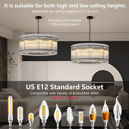 Two 37-Inch Modern Black Round 8-Light Crystal Chandeliers by HouseOfZazla on Tampa Home & Garden Store