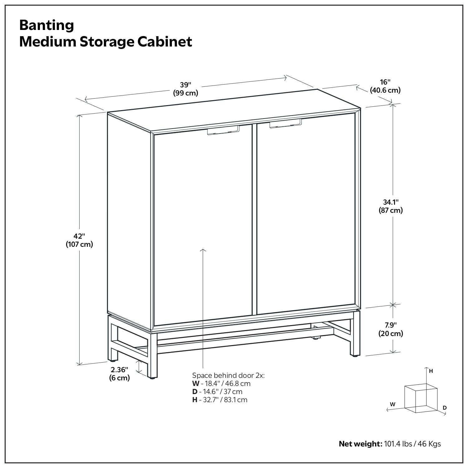 Banting Medium Storage Cabinet by HouseOfZazla — two-door accent cabinet, 39W x 16D x 42H on Tampa Home & Garden Store