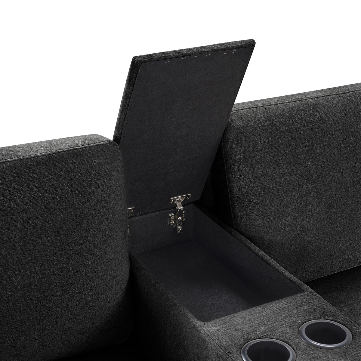 Modular 5-seat U-shape sectional sofa with chaise, dark fabric, cup holders and storage drawers on Tampa Home & Garden Store