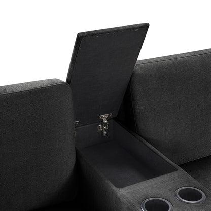 Modular 5-seat U-shape sectional sofa with chaise, dark fabric, cup holders and storage drawers on Tampa Home & Garden Store
