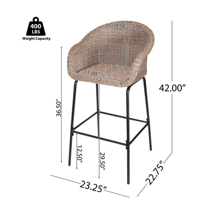 Ladd outdoor metal wicker barstool by HouseOfZazla, natural brown wicker with black metal legs on Tampa Home & Garden Store
