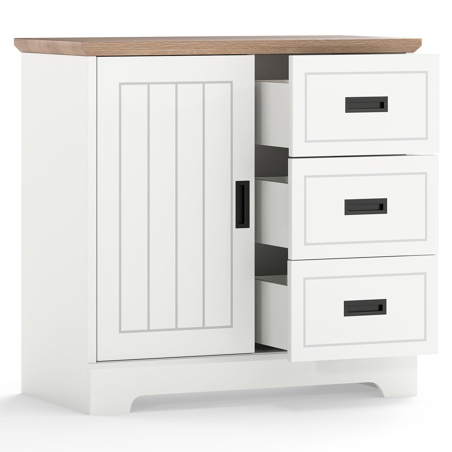Farmhouse Sideboard Buffet Cabinet Kitchen Pantry with Sliding Doors-White