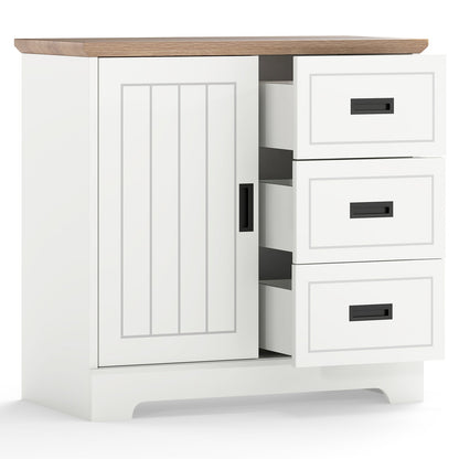 Farmhouse Sideboard Buffet Cabinet Kitchen Pantry with Sliding Doors-White