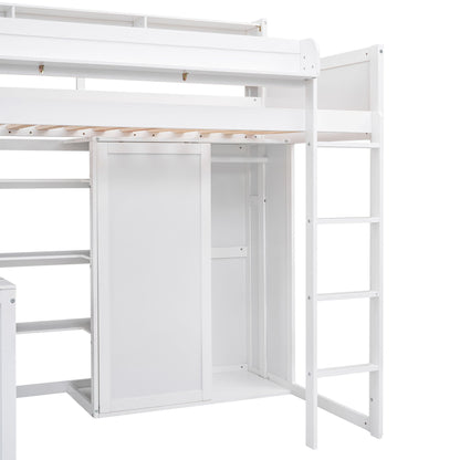 Loft bed by HouseOfZazla with built-in desk, storage shelves, and wardrobe on Tampa Home & Garden Store