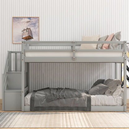 Twin Over Twin Floor Bunk Bed with storage ladder in gray by HouseOfZazla on Tampa Home & Garden Store