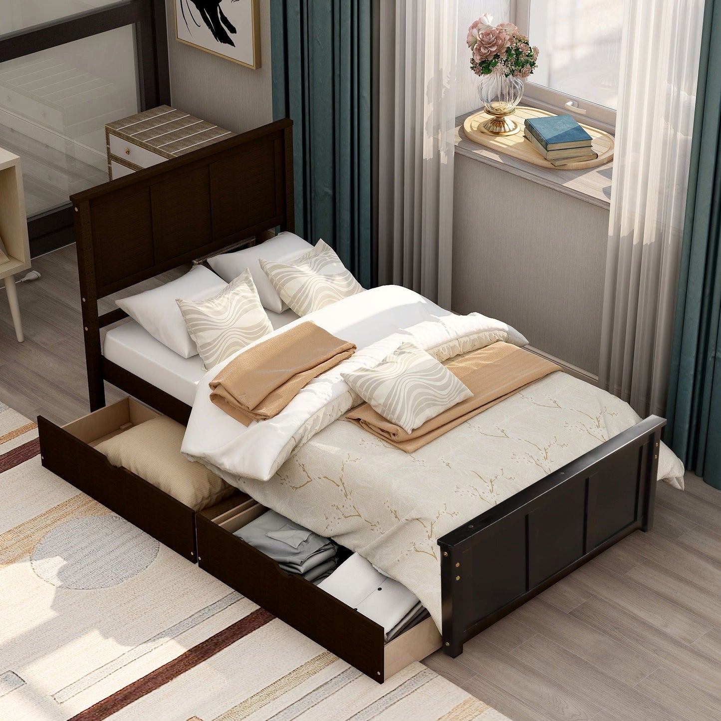 Twin Platform Bed With Two Storage Drawers