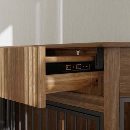 Corner Dog Crate by HouseOfZazla, wooden corner cage with black metal hardware in oak finish on Tampa Home & Garden Store