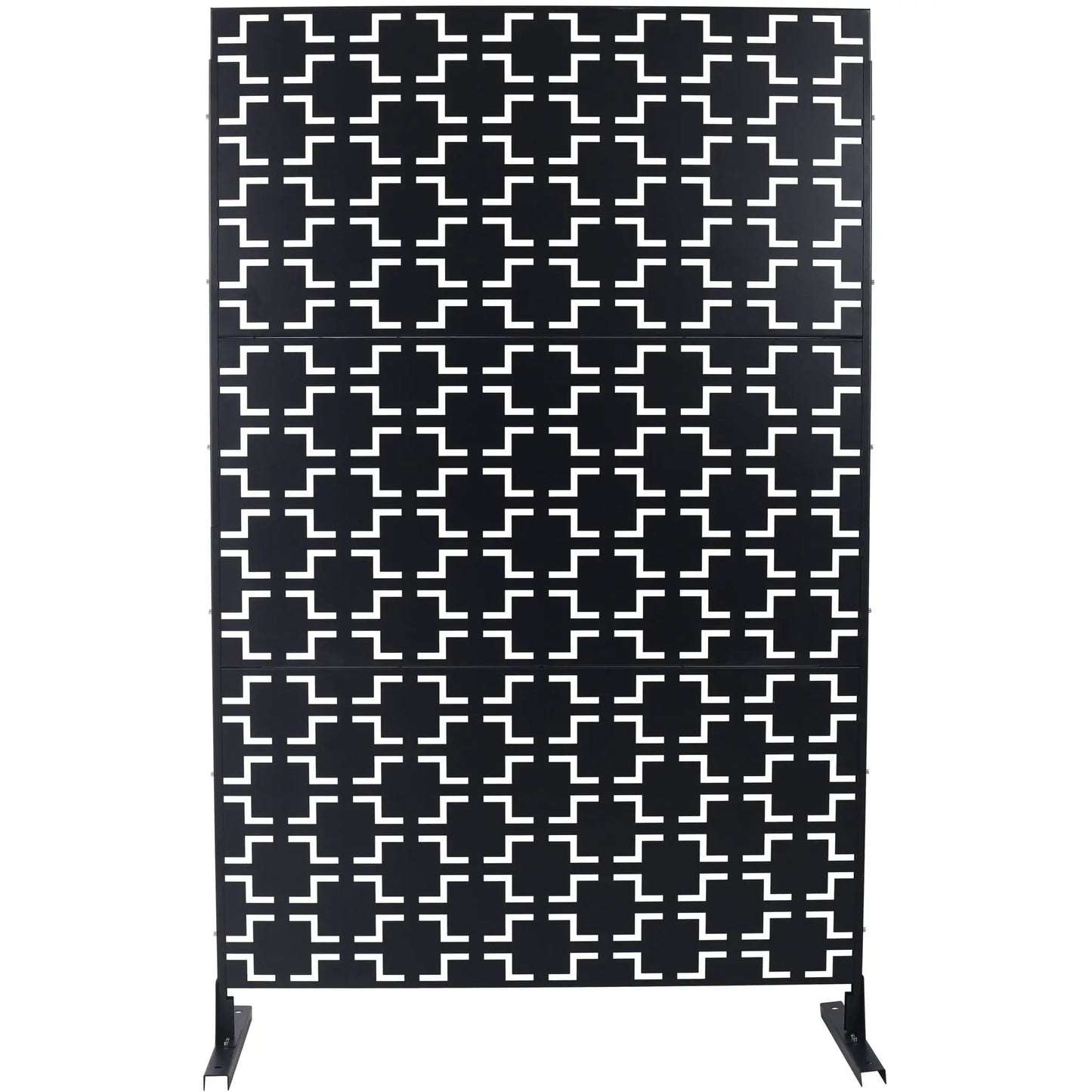 Outdoor & Indoor metal privacy screen room divider black panels with white geometric pattern on Tampa Home & Garden Store
