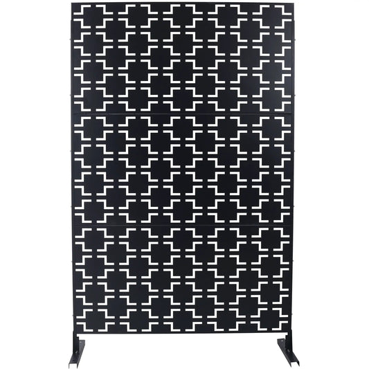 Outdoor & Indoor metal privacy screen room divider black panels with white geometric pattern on Tampa Home & Garden Store