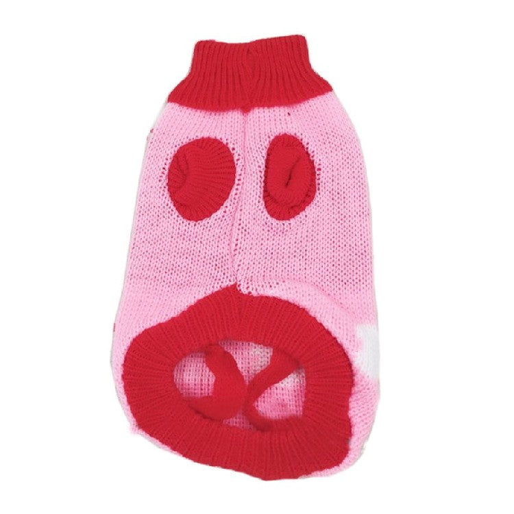 Pet knit Christmas Maple Snowflake turtleneck sweater in pink with red accents by Pet Zen on Tampa Home & Garden Store