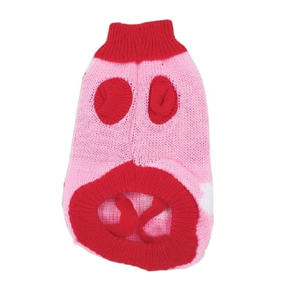 Pet knit Christmas Maple Snowflake turtleneck sweater in pink with red accents by Pet Zen on Tampa Home & Garden Store