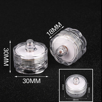 Stevvex flameless LED tea lights, two clear plastic candles with warm white glow, wedding decor on Tampa Home & Garden Store