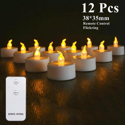 Flameless LED tea lights 12-pack by Stevvex, warm white flicker with remote control on Tampa Home & Garden Store