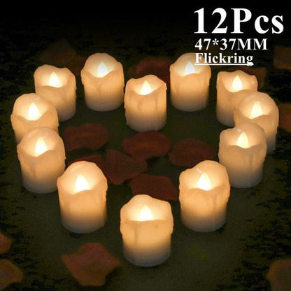 12 warm-white flameless LED tea lights, 47×37mm, flickering flames in a circle with rose petals on Tampa Home & Garden Store