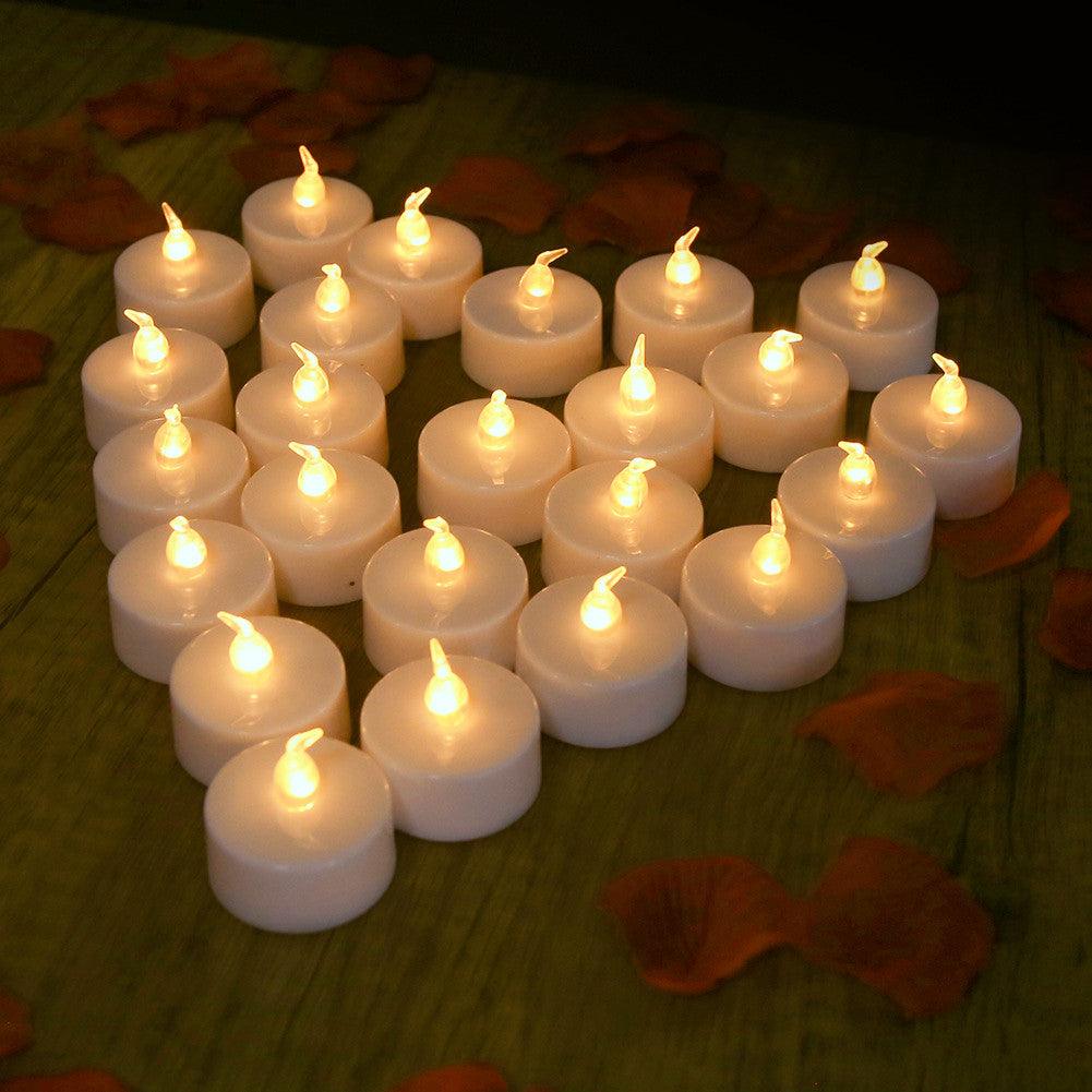 Stevvex flameless LED tea lights 24-pack warm white battery powered candles for wedding decor on Tampa Home & Garden Store