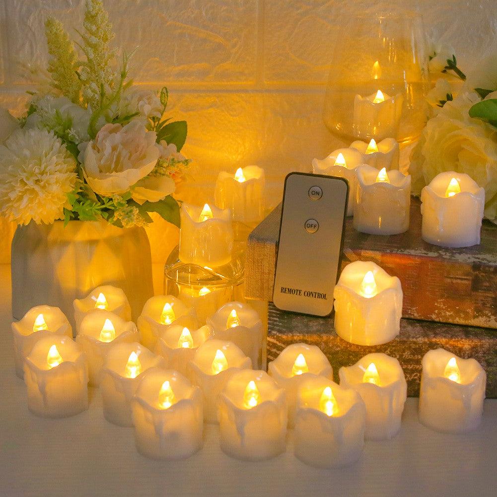 Flameless LED candles by Stevvex 24pc white wax-look tea lights with warm glow remote on Tampa Home & Garden Store