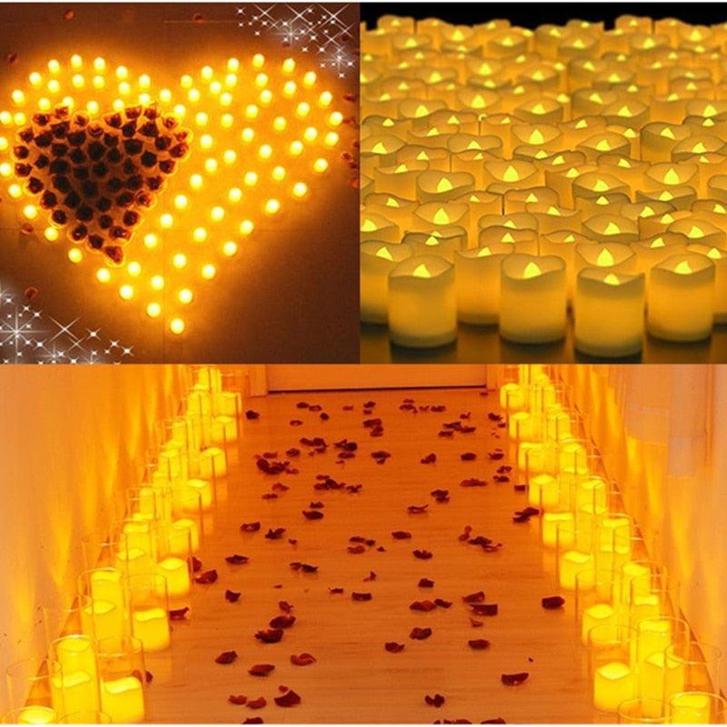 Stevvex flameless LED tea light candles, warm white, 24pc set for weddings and decor on Tampa Home & Garden Store