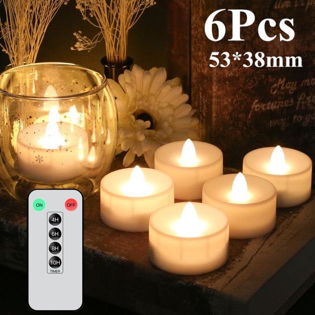 Flameless LED candles 6pcs set 53x38mm warm white battery powered Stevvex wedding table decor on Tampa Home & Garden Store
