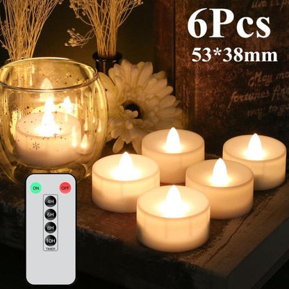 Flameless LED candles 6pcs set 53x38mm warm white battery powered Stevvex wedding table decor on Tampa Home & Garden Store