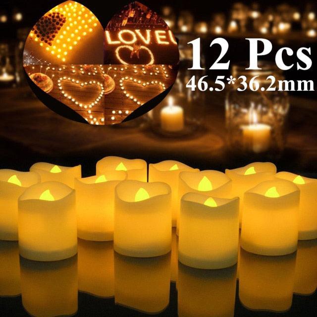 Flameless LED candles Stevvex, 12 pcs warm white tea lights for wedding decor on Tampa Home & Garden Store