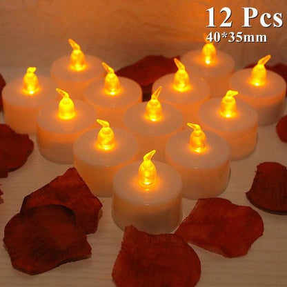 Flameless LED tea candles by Stevvex warm white battery powered 12-pcs set for wedding decor on Tampa Home & Garden Store
