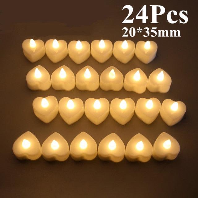 Stevvex 24pcs heart-shaped flameless LED candles warm white 20x35mm battery operated on Tampa Home & Garden Store