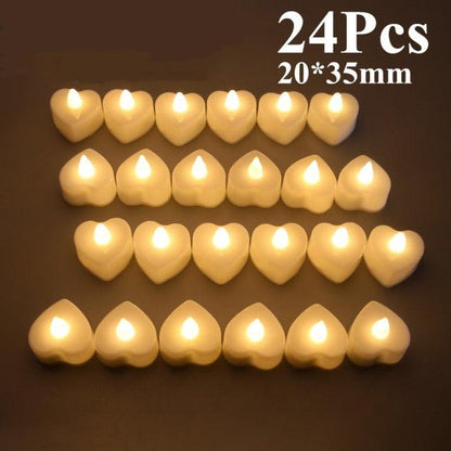 Stevvex 24pcs heart-shaped flameless LED candles warm white 20x35mm battery operated on Tampa Home & Garden Store