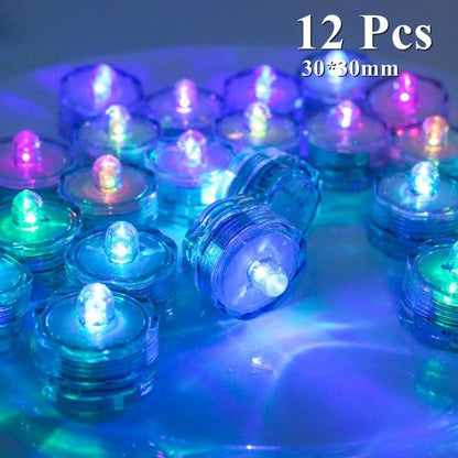 Stevvex flameless LED tea lights in transparent cups with blue green purple glow, 12 pcs on Tampa Home & Garden Store