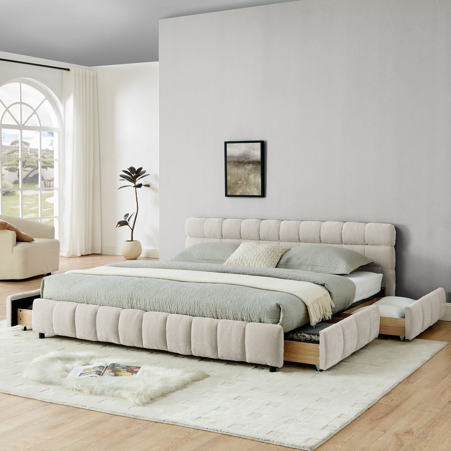 Modern Platform Bed Frame with Thick Fabric