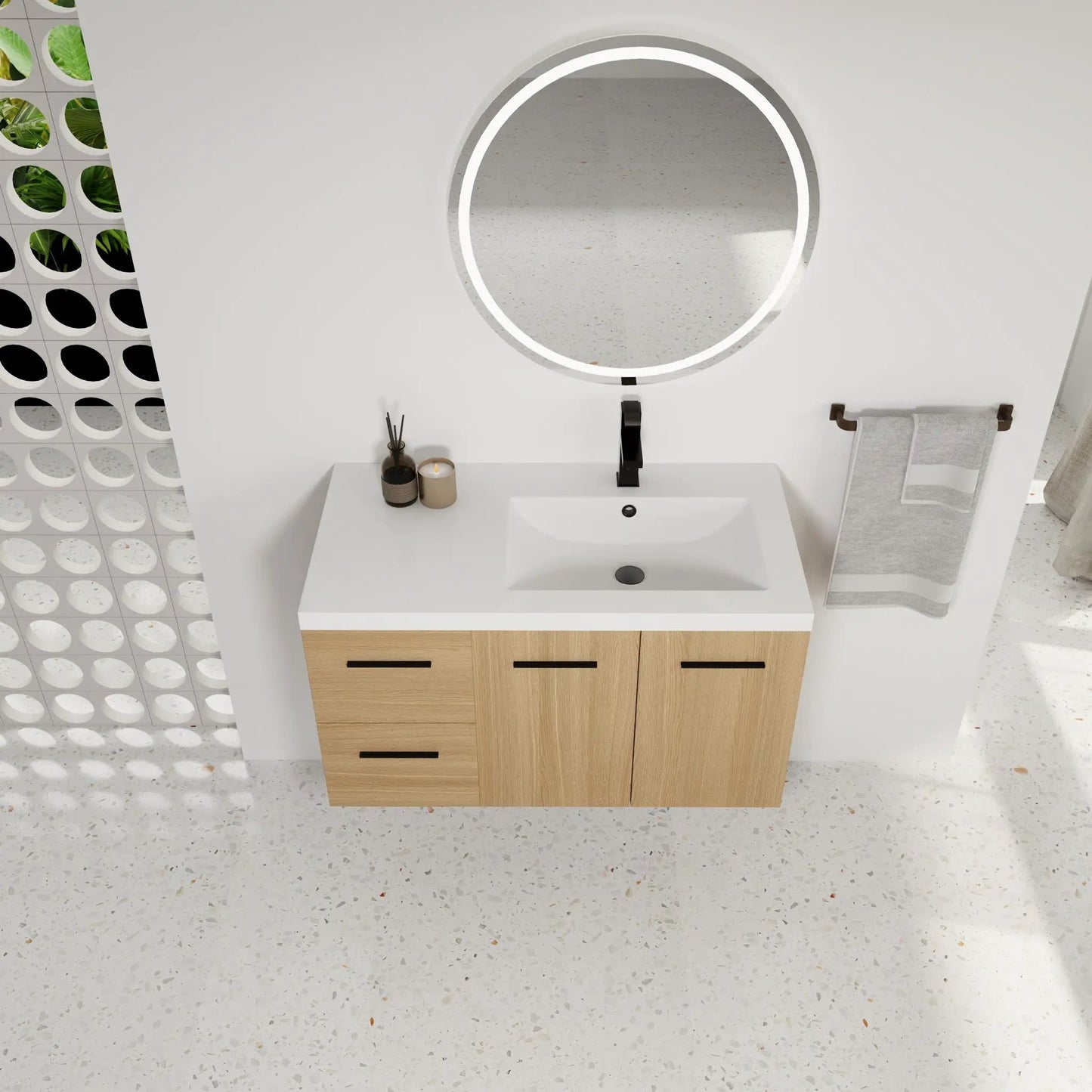 Wall Mounted Floating Vanity Sink and Drawers