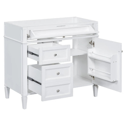 White vanity base with 2 drawers and tip-out drawer, chrome knob pulls Unique Piece Furniture on Tampa Home & Garden Store