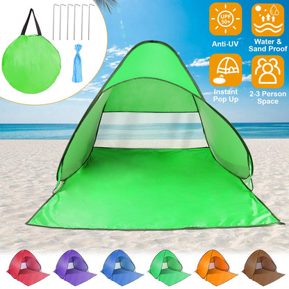 GemGear Pop-Up Beach Tent, green anti-UV waterproof 2-3 person canopy with net window on Tampa Home & Garden Store