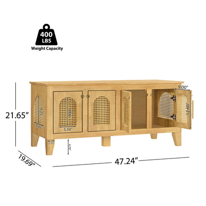 Lars Indoor Dog Crate Cabinet in natural rubber wood with decorated rattan panels by HouseOfZazla on Tampa Home & Garden Store