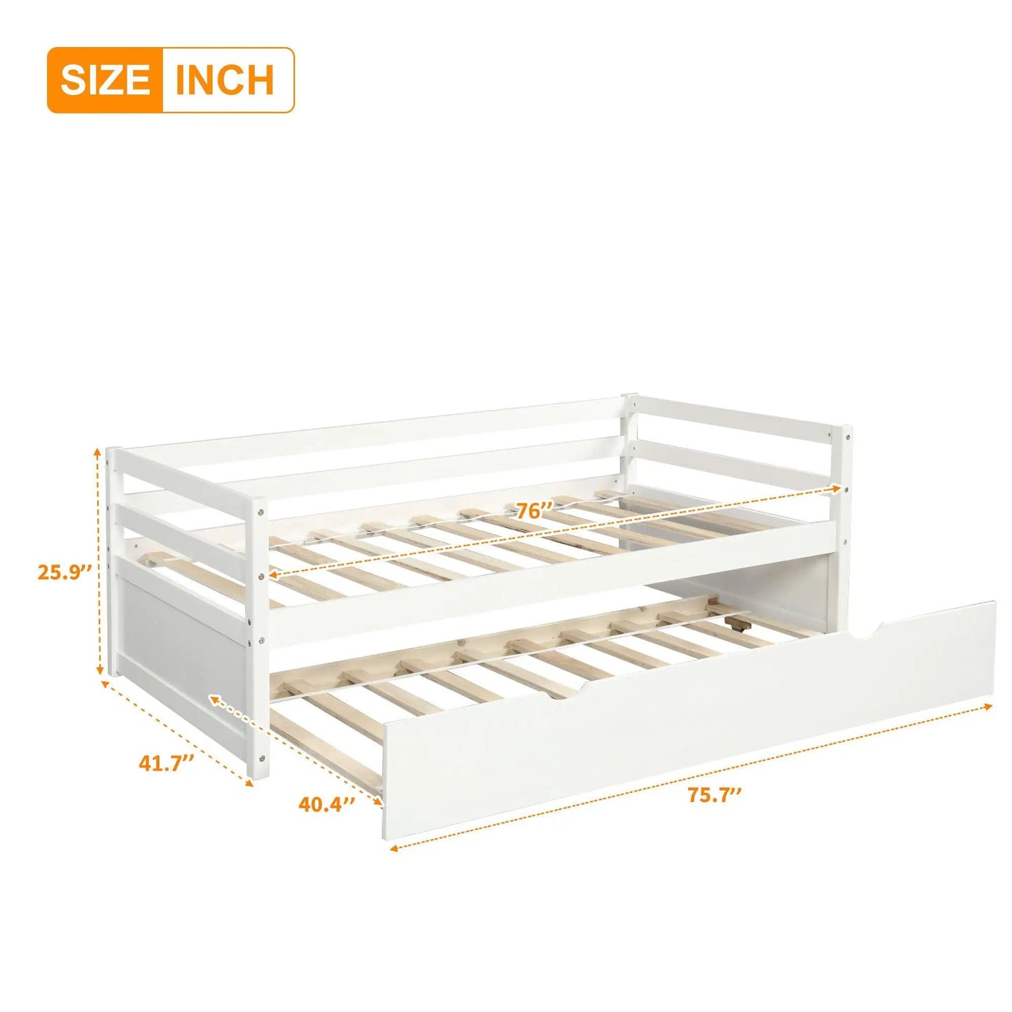 Twin Daybed with Trundle Frame and Solid Pine
