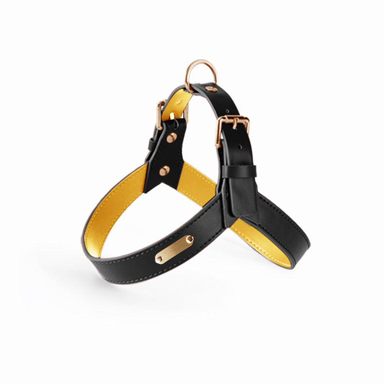Pet Zen summer vest chest harness for dogs and cats, black with yellow lining and gold hardware on Tampa Home & Garden Store