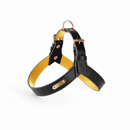 Pet Zen summer vest chest harness for dogs and cats, black with yellow lining and gold hardware on Tampa Home & Garden Store