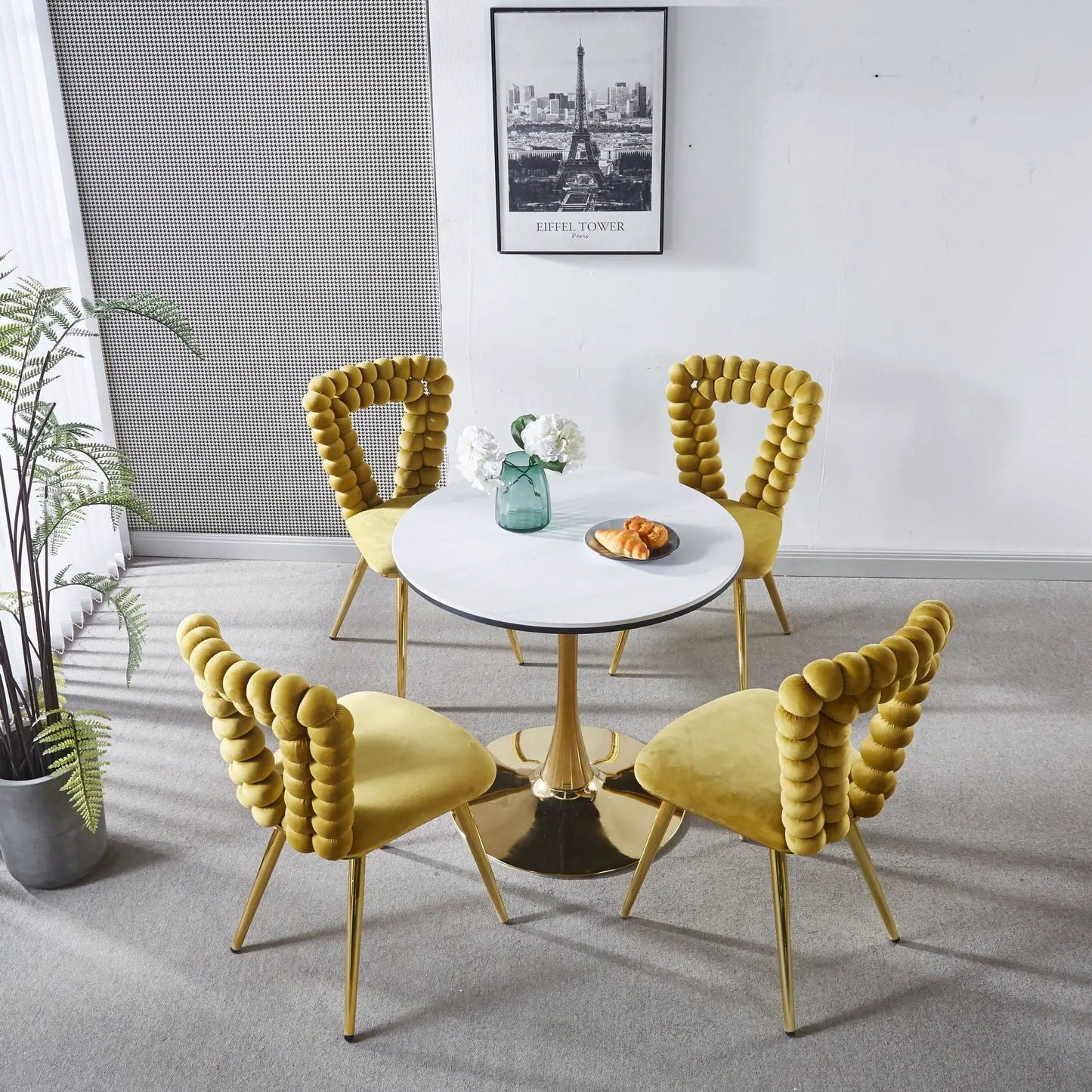 Modern Chair With Iron Tube Legs and Cushions