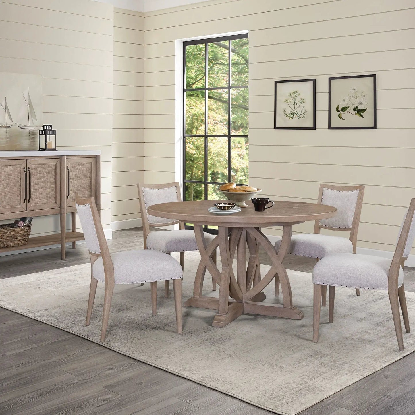 Round extendable dining table sand with pedestal base and 6 chairs Unique Piece Furniture on Tampa Home & Garden Store
