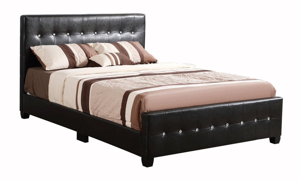 Stylish Transitional Bed upholstered in black faux leather with tufted headboard by HouseOfZazla on Tampa Home & Garden Store
