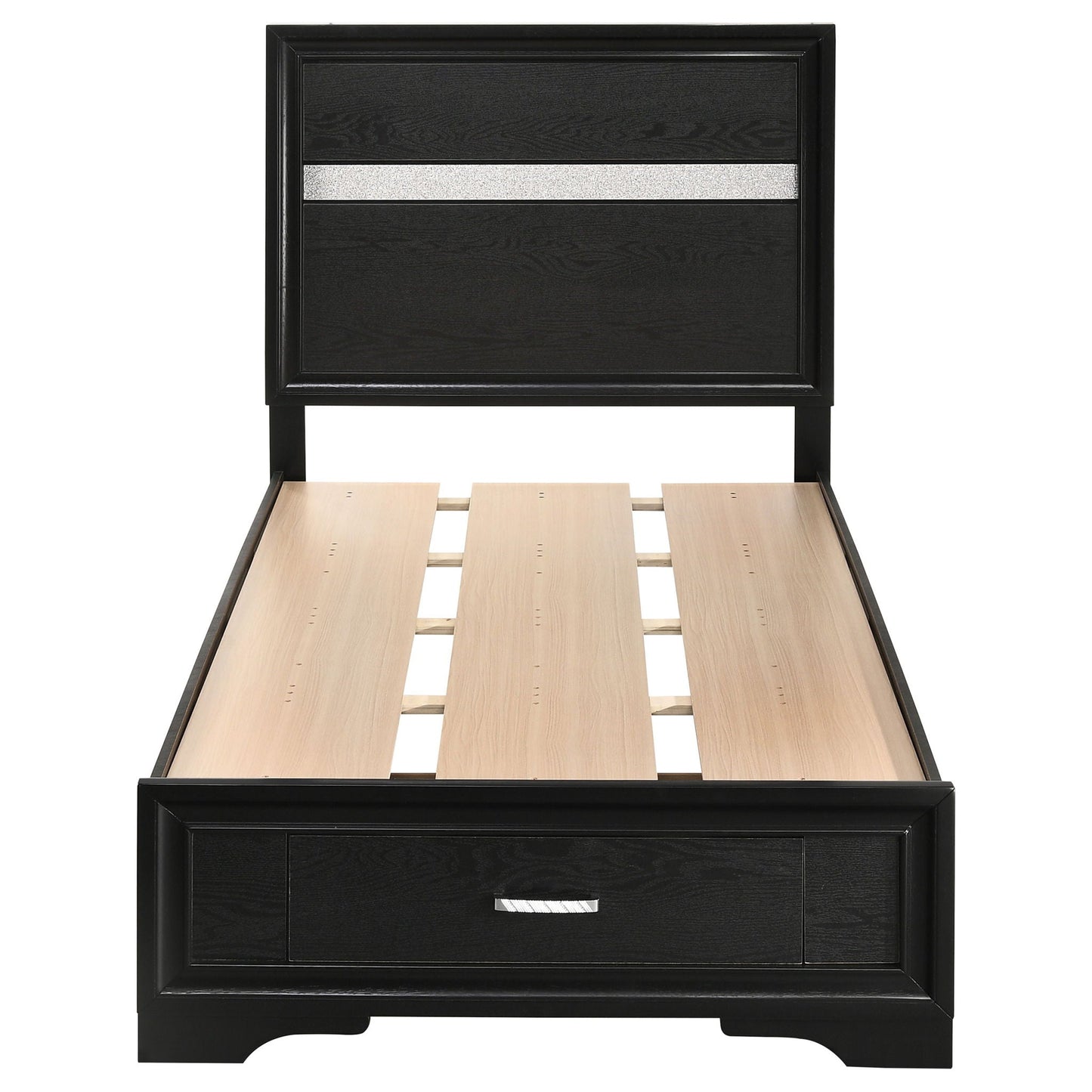 Urbana storage panel bed by HouseOfZazla in black finish with silver drawer pull slat bed on Tampa Home & Garden Store