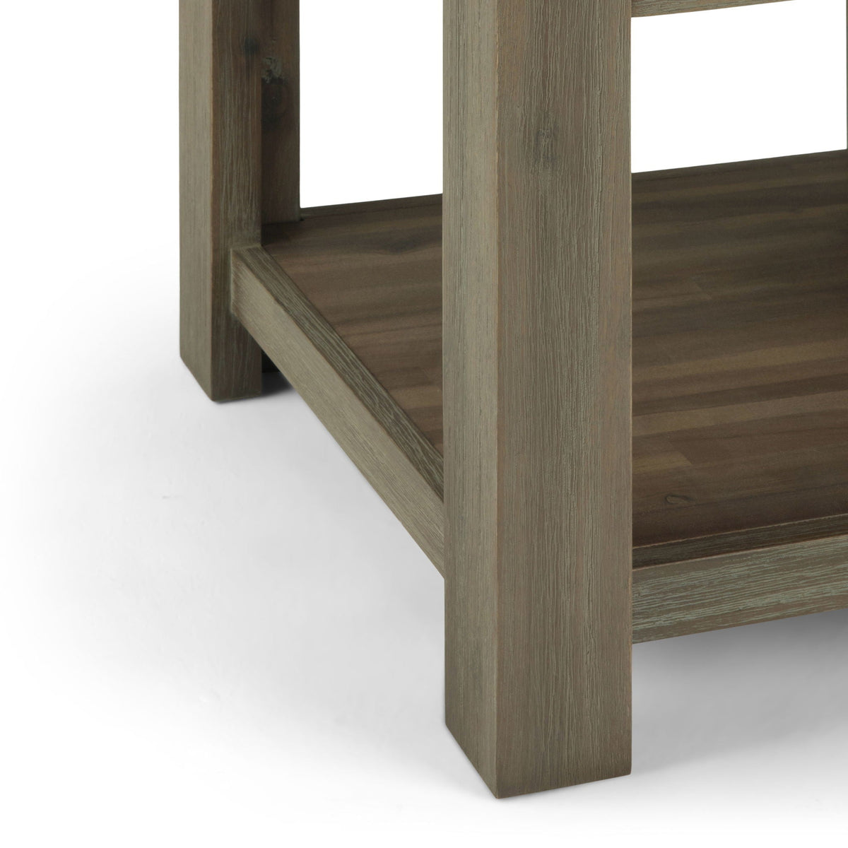 Monroe Solid Acacia Side Table for Living with thick square legs in weathered gray-brown finish on Tampa Home & Garden Store
