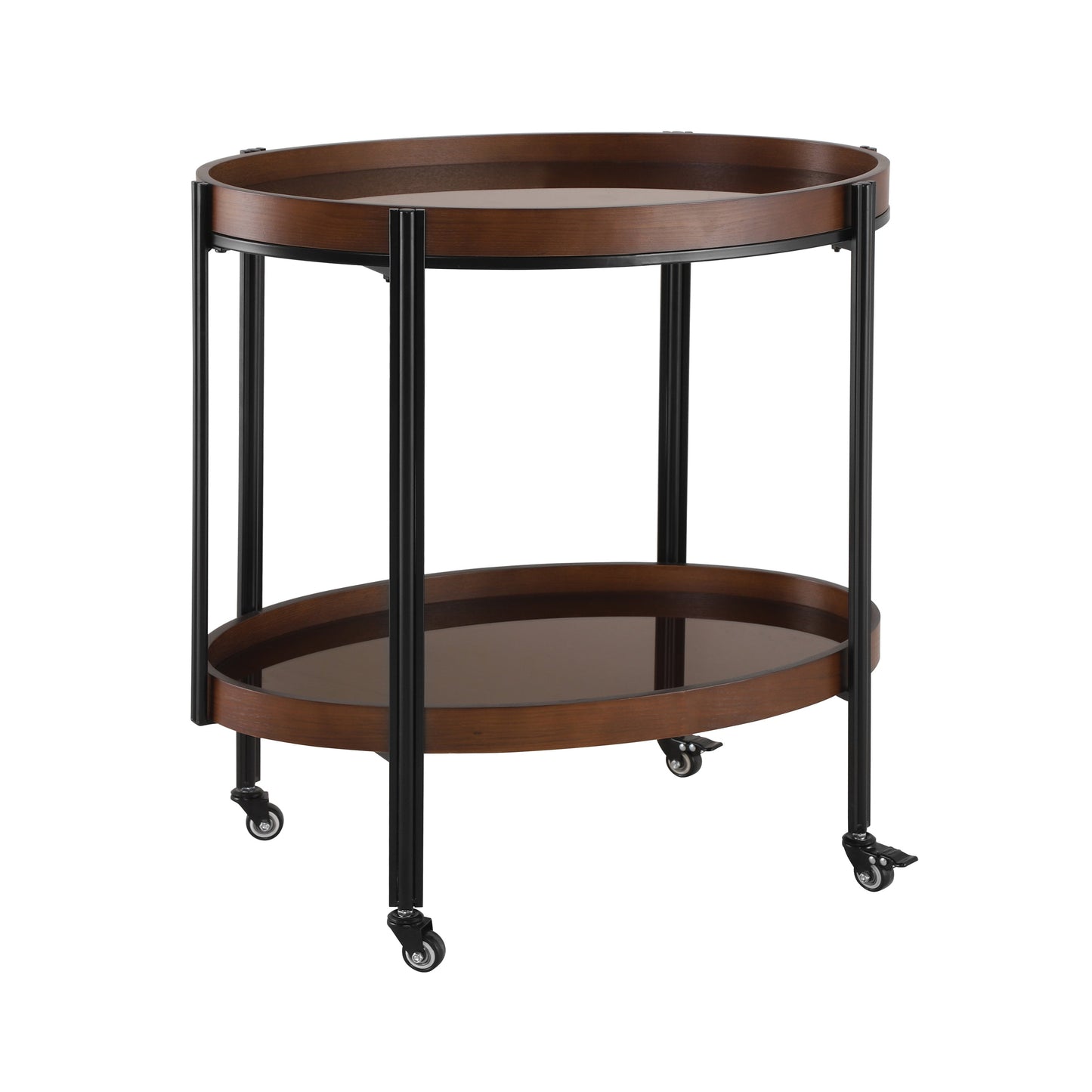 Dark Oval Kitchen Cart With Wood And Glass