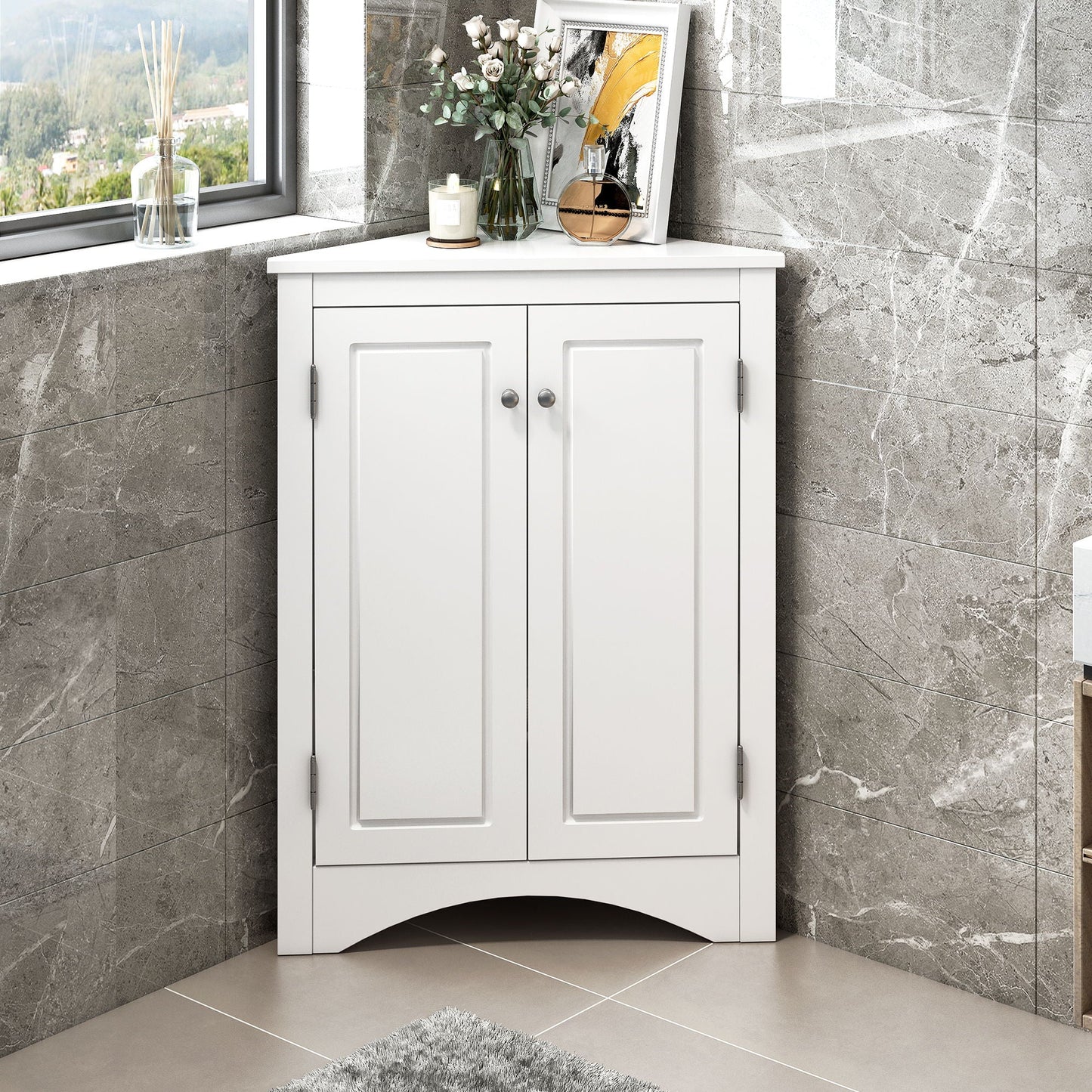 Triangle bathroom storage cabinet white linen cabinet with adjustable shelves HouseOfZazla on Tampa Home & Garden Store