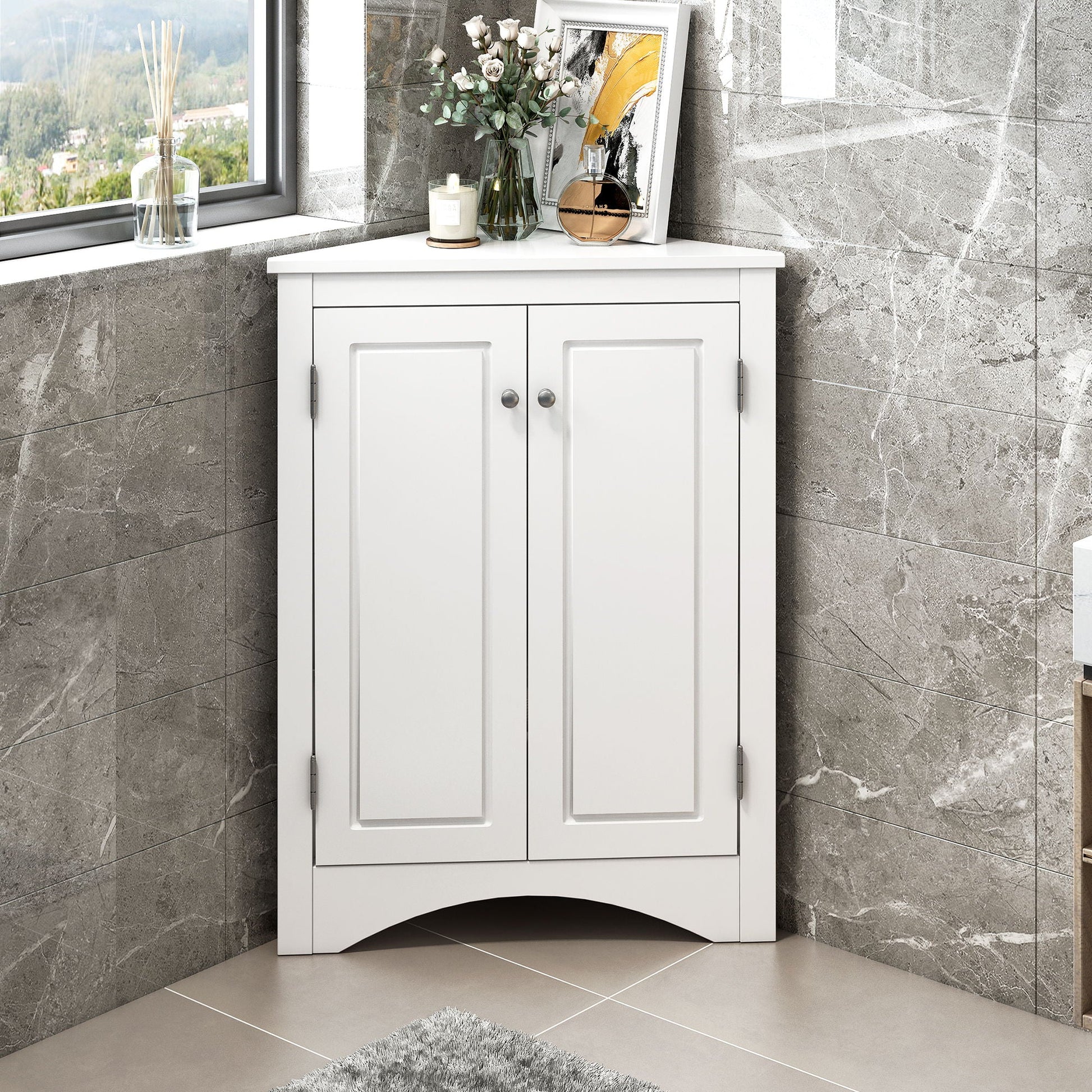 Triangle bathroom storage cabinet white linen cabinet with adjustable shelves HouseOfZazla on Tampa Home & Garden Store