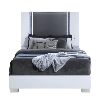 Moon bed with LED accent lighting, panel bed with charcoal headboard and white frame on Tampa Home & Garden Store