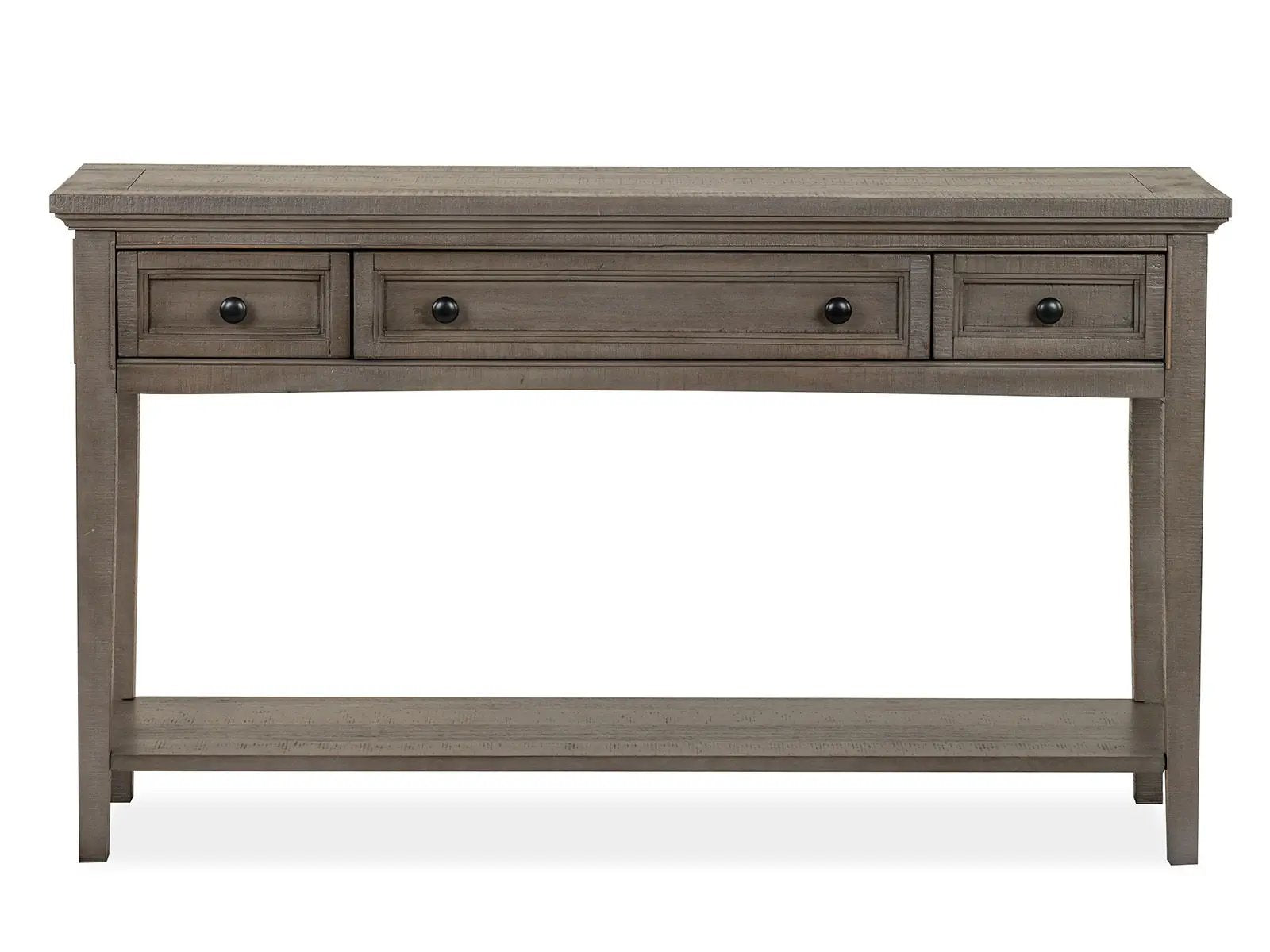 Paxton Place sofa table in dovetail gray with 3 drawers and shelf Unique Piece Furniture on Tampa Home & Garden Store