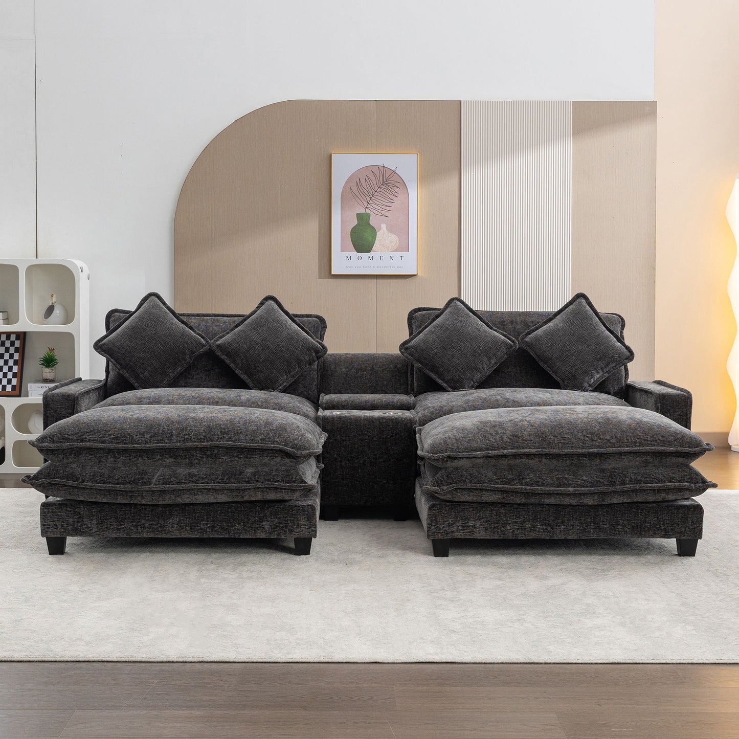 3-piece sectional sofa with removable ottomans in charcoal gray fabric with USB ports on Tampa Home & Garden Store